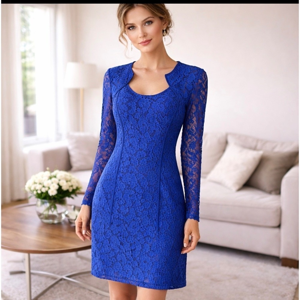 Black Halo Ashton Mini Blue Lace Dress‎ Sz 8 NWT USA Cruise Honeymoon Cocktail